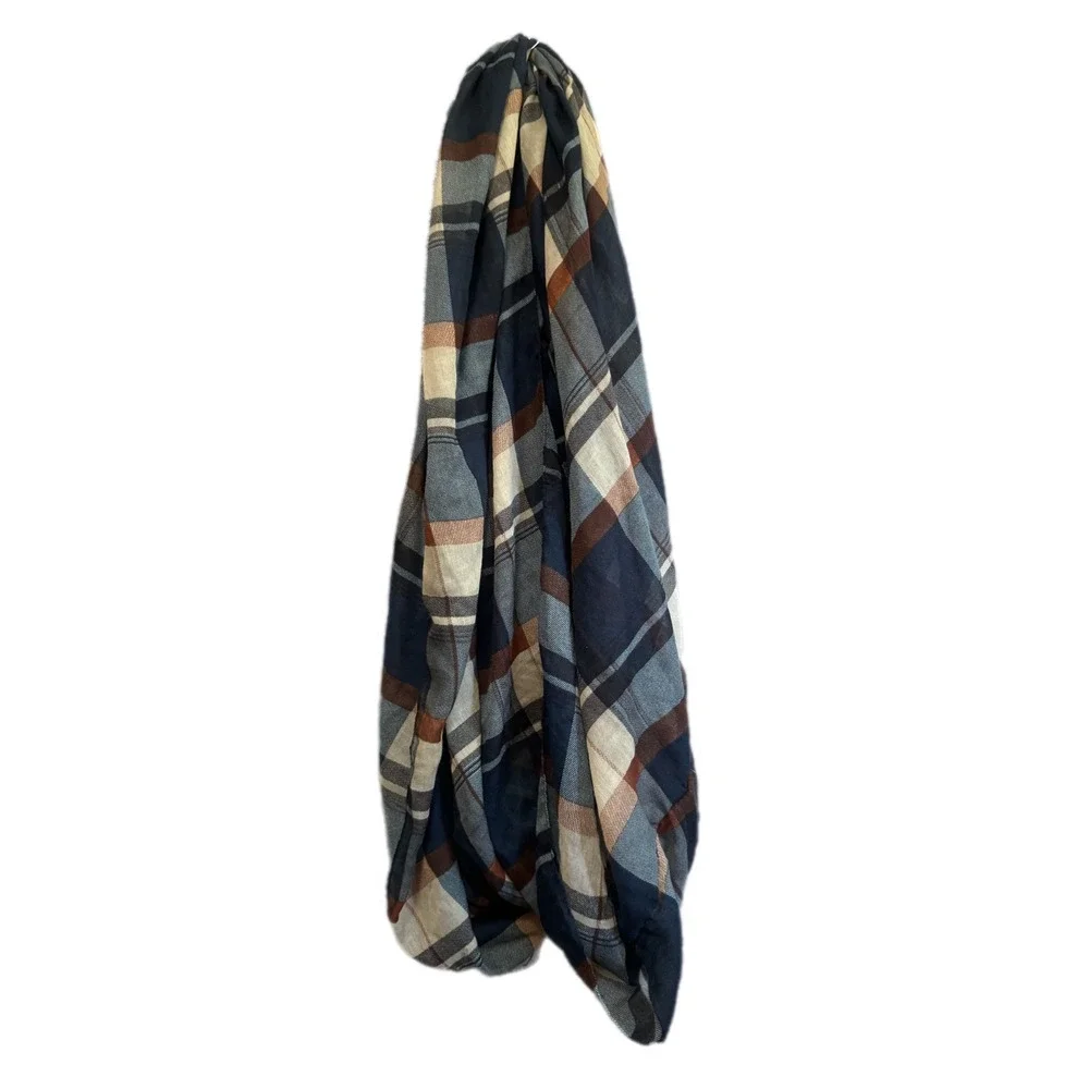 Unbranded Plaid‎ Infinity Scarf Womens OS Blue Brown Excellent Checkered Loop